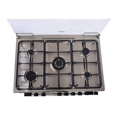 Midea 5 Burner Gas Cooker 90x60 cm, SABAF Italian Burners and Convection Fan for Oven, Cast Iron Pan Support, Full Safety, 1 year warranty LME95030FFD-C Silver/Black