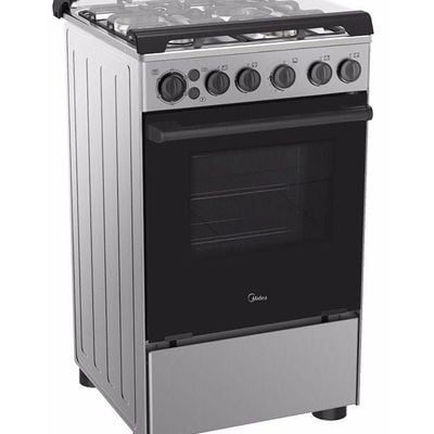 Midea 4 Burner Gas Cooker 50 X 55 cm, Full Safety, Cast Iron Pan support,1 year Warranty BME55007FFD Silver/Black