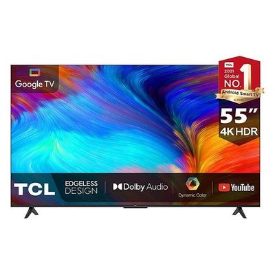 Tcl 55 Inch 4K UHD Smart TV, Google TV with Built-in Chromecast & Google Assistance, Hands-Free Voice Control, Dolby Audio, HDR10 & Micro Dimming Technology, Edgeless Design, 55P635 Black