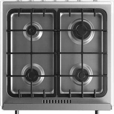 Midea Freestanding Cooker With Convection Fan Gas 4 Burners Automatic Ignition & Full Safety Cast Iron Pan Support Double Knob For Grill & Oven Control EME6060-C Silver