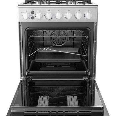 Midea Freestanding Cooker With Convection Fan Gas 4 Burners Automatic Ignition & Full Safety Cast Iron Pan Support Double Knob For Grill & Oven Control EME6060-C Silver