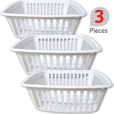 3-Piece Heavy-Duty Plastic Basket White 38cm