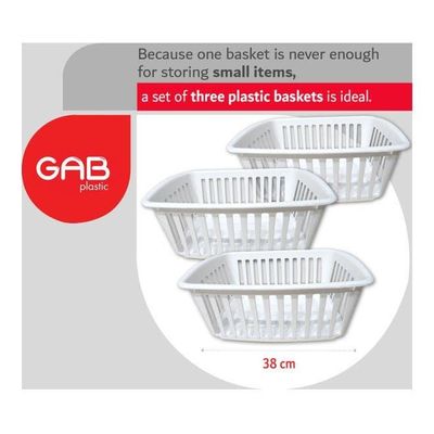 3-Piece Heavy-Duty Plastic Basket White 38cm