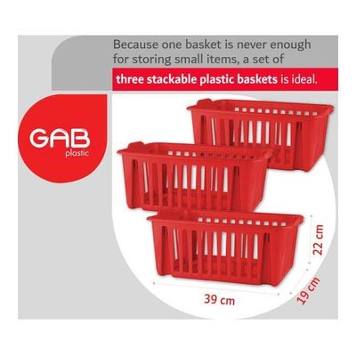 3-Piece Multipurpose Stackable Baskets Red 39 x 19 x 22cm