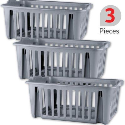 3-Piece Multipurpose Plastic Baskets Silver 39 x 19 x 22cm