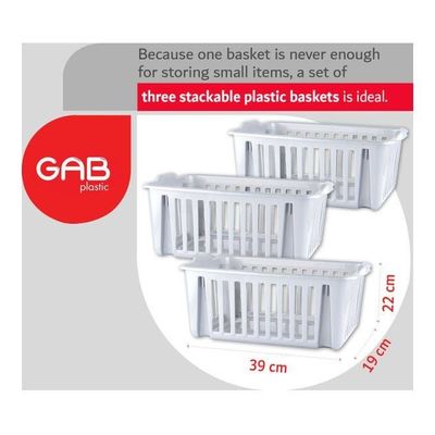 3-Piece Multipurpose Plastic Baskets White 39 x 19 x 22cm