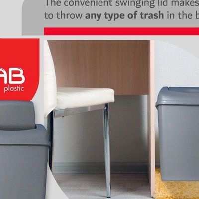 GAB Plastic, Waste Bin With Swinging Lid, 8 Liters, Plastic Trash Can, for Home, Office and Garden, Recycled Plastic, Sturdy and Durable.