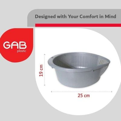 GAB Plastic, Rice Colander, Grey, Kitchen Drain Colander, Food Strainer Kitchen and Cooking Accessory, Cleaning, Washing and Draining Rice, Grains, Fruits and Vegetables, Made from BPA-free Plastic