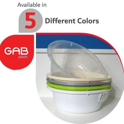 GAB Plastic, Rice Colander, Grey, Kitchen Drain Colander, Food Strainer Kitchen and Cooking Accessory, Cleaning, Washing and Draining Rice, Grains, Fruits and Vegetables, Made from BPA-free Plastic