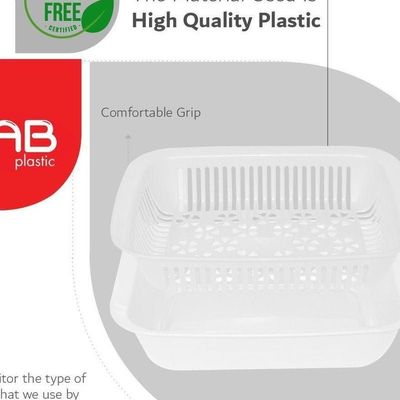 GAB Plastic, Rectangular Colander, Kitchen Drain Colander, Food Strainer, Kitchen and Cooking Accessory,  Cleaning, Washing and Draining Fruits and Vegetables, Made from BPA-free Plastic