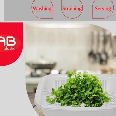 GAB Plastic, Rectangular Colander, Kitchen Drain Colander, Food Strainer, Kitchen and Cooking Accessory,  Cleaning, Washing and Draining Fruits and Vegetables, Made from BPA-free Plastic