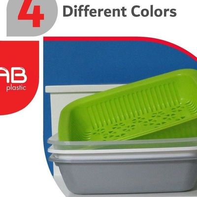 GAB Plastic, Rectangular Colander, Kitchen Drain Colander, Food Strainer, Kitchen and Cooking Accessory,  Cleaning, Washing and Draining Fruits and Vegetables, Made from BPA-free Plastic