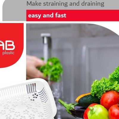 GAB Plastic, Rectangular Colander, Kitchen Drain Colander, Food Strainer, Kitchen and Cooking Accessory,  Cleaning, Washing and Draining Fruits and Vegetables, Made from BPA-free Plastic