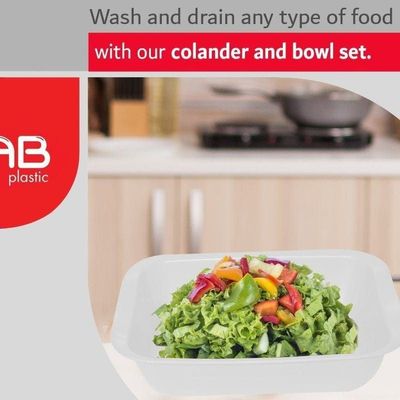 GAB Plastic, Rectangular Colander, Kitchen Drain Colander, Food Strainer, Kitchen and Cooking Accessory,  Cleaning, Washing and Draining Fruits and Vegetables, Made from BPA-free Plastic