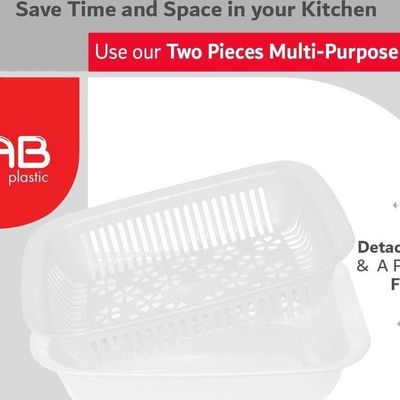 GAB Plastic, Rectangular Colander, Kitchen Drain Colander, Food Strainer, Kitchen and Cooking Accessory,  Cleaning, Washing and Draining Fruits and Vegetables, Made from BPA-free Plastic