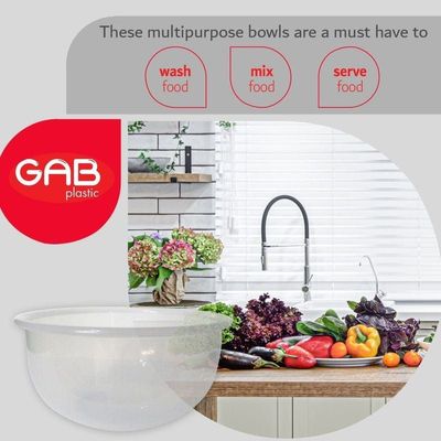 GAB Plastic, Salad Bowl, Set of 4, medium mixing bowl and serving bowl, Kitchen tool, Great for serving salad, fruits, popcorn, or chips, Sturdy and durable, Made from BPA-free Plastic