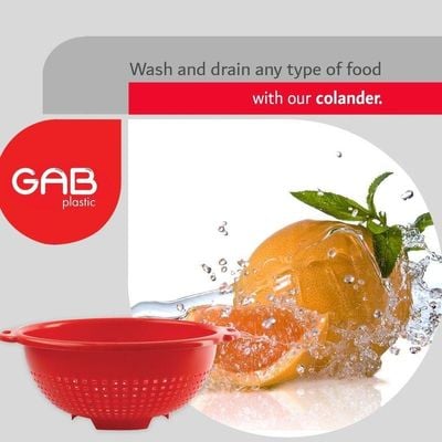 "GAB Plastic, Colander, Red, Kitchen Drain Colander, Food Strainer Kitchen and Cooking Accessory,  Cleaning, Washing and Draining Fruits and Vegetables, Made from BPA-free Plastic"