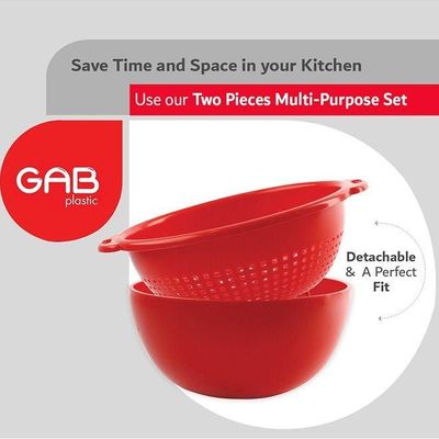 GAB Plastic, Colander with Bowl Set, Drain Colander and washing bowl, Food Strainer Kitchen Accessory, Detachable Colander,
Cleaning Washing, Mixing Fruits and Vegetables, Made from BPA-free Plastic