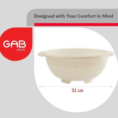 "GAB Plastic, Colander, Beige, Kitchen Drain Colander, Food Strainer Kitchen and Cooking Accessory,  Cleaning, Washing and Draining Fruits and Vegetables, Made from BPA-free Plastic"