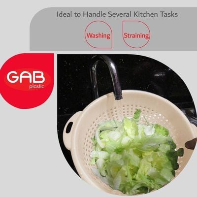 "GAB Plastic, Colander, Beige, Kitchen Drain Colander, Food Strainer Kitchen and Cooking Accessory,  Cleaning, Washing and Draining Fruits and Vegetables, Made from BPA-free Plastic"