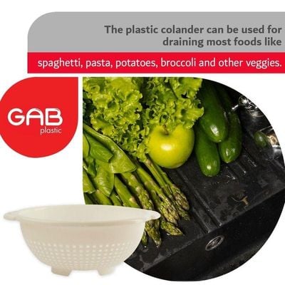 "GAB Plastic, Colander, Beige, Kitchen Drain Colander, Food Strainer Kitchen and Cooking Accessory,  Cleaning, Washing and Draining Fruits and Vegetables, Made from BPA-free Plastic"