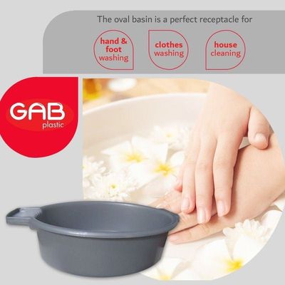 GAB Plastic, Oval Basin, 46cm, Plastic Washbasin, Multipurpose Washing Sink, Plastic Washbowl, Recycled Plastic, Sturdy and Durable.