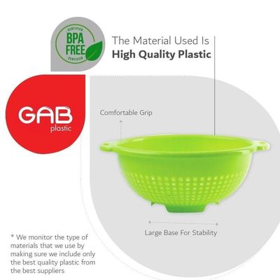 "GAB Plastic, Colander, Lime Green, Kitchen Drain Colander, Food Strainer Kitchen and Cooking Accessory,  Cleaning, Washing and Draining Fruits and Vegetables, Made from BPA-free Plastic"