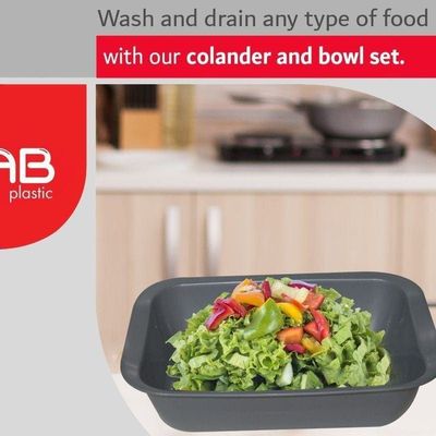 GAB Plastic, Rectangular Colander, Kitchen Drain Colander, Food Strainer, Kitchen and Cooking Accessory,  Cleaning, Washing and Draining Fruits and Vegetables, Made from BPA-free Plastic