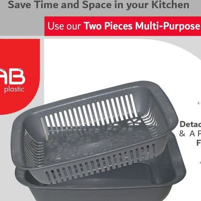 GAB Plastic, Rectangular Colander, Kitchen Drain Colander, Food Strainer, Kitchen and Cooking Accessory,  Cleaning, Washing and Draining Fruits and Vegetables, Made from BPA-free Plastic