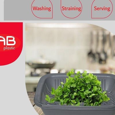 GAB Plastic, Rectangular Colander, Kitchen Drain Colander, Food Strainer, Kitchen and Cooking Accessory,  Cleaning, Washing and Draining Fruits and Vegetables, Made from BPA-free Plastic