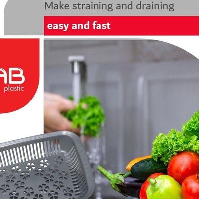 GAB Plastic, Rectangular Colander, Kitchen Drain Colander, Food Strainer, Kitchen and Cooking Accessory,  Cleaning, Washing and Draining Fruits and Vegetables, Made from BPA-free Plastic