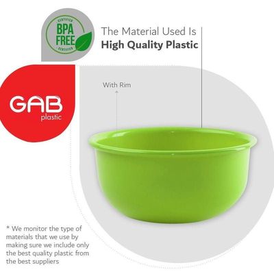 GAB Plastic, Salad Bowl, Set of 4, medium mixing bowl and serving bowl, Kitchen tool, Great for serving salad, fruits, popcorn, or chips, Sturdy and durable, Made from BPA-free Plastic