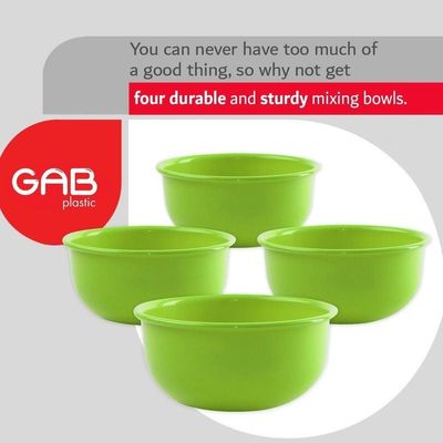 GAB Plastic, Salad Bowl, Set of 4, medium mixing bowl and serving bowl, Kitchen tool, Great for serving salad, fruits, popcorn, or chips, Sturdy and durable, Made from BPA-free Plastic