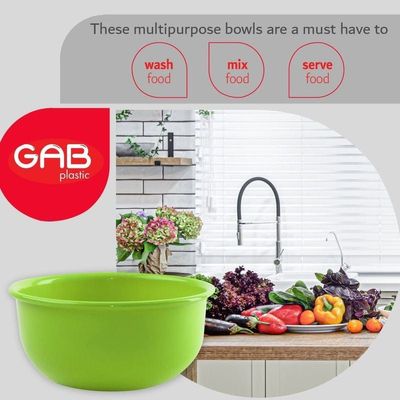 GAB Plastic, Salad Bowl, Set of 4, medium mixing bowl and serving bowl, Kitchen tool, Great for serving salad, fruits, popcorn, or chips, Sturdy and durable, Made from BPA-free Plastic