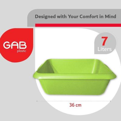 GAB Plastic, Rectangle Basin, Lime Green, Plastic Washbasin, Cleaning Accessory, Multipurpose Washing Sink, Medium Plastic Washbowl, Recycled Plastic, Sturdy and Durable.