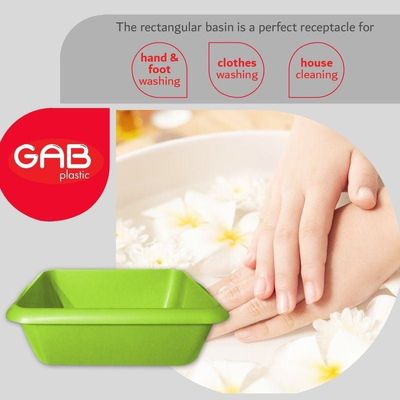 GAB Plastic, Rectangle Basin, Lime Green, Plastic Washbasin, Cleaning Accessory, Multipurpose Washing Sink, Medium Plastic Washbowl, Recycled Plastic, Sturdy and Durable.