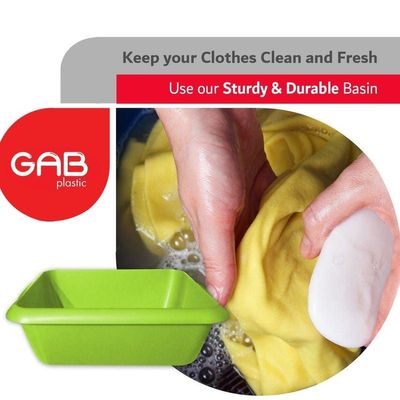 GAB Plastic, Rectangle Basin, Lime Green, Plastic Washbasin, Cleaning Accessory, Multipurpose Washing Sink, Medium Plastic Washbowl, Recycled Plastic, Sturdy and Durable.