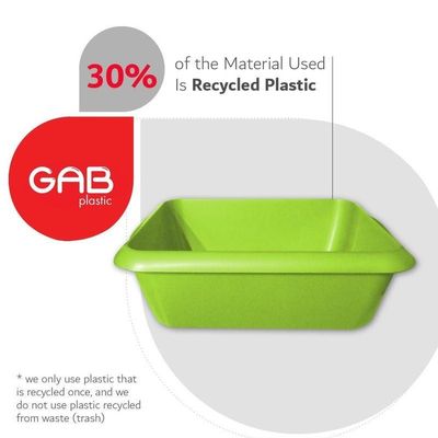 GAB Plastic, Rectangle Basin, Lime Green, Plastic Washbasin, Cleaning Accessory, Multipurpose Washing Sink, Medium Plastic Washbowl, Recycled Plastic, Sturdy and Durable.