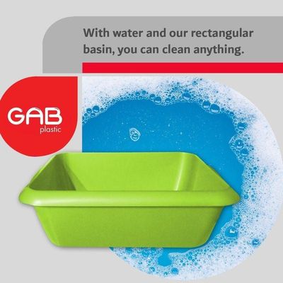 GAB Plastic, Rectangle Basin, Lime Green, Plastic Washbasin, Cleaning Accessory, Multipurpose Washing Sink, Medium Plastic Washbowl, Recycled Plastic, Sturdy and Durable.