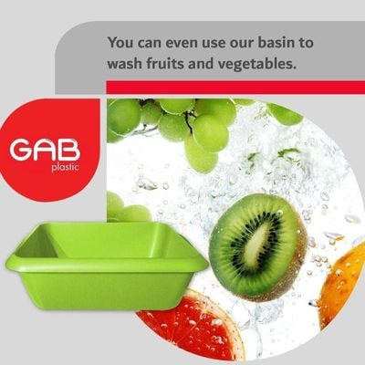 GAB Plastic, Rectangle Basin, Lime Green, Plastic Washbasin, Cleaning Accessory, Multipurpose Washing Sink, Medium Plastic Washbowl, Recycled Plastic, Sturdy and Durable.