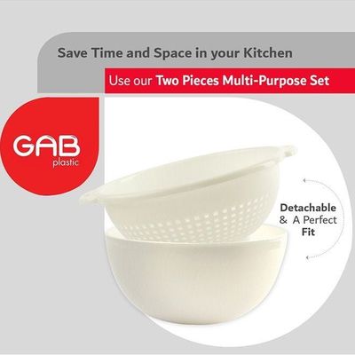 GAB Plastic, Colander with Bowl Set, Drain Colander and washing bowl, Food Strainer Kitchen Accessory, Detachable Colander,
Cleaning Washing, Mixing Fruits and Vegetables, Made from BPA-free Plastic