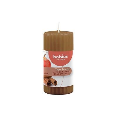 True Scents Scented Apple Cinnamon Ribbed Pillar Candle