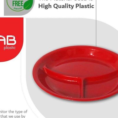 GAB Plastic, Divided Plastic Plates, Pack of 5, 26cm, Reusable plastic Plates, For Kids, Compartmented, Sturdy and Durable, Tableware, BPA-free Plastic