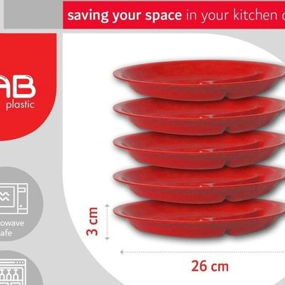 GAB Plastic, Divided Plastic Plates, Pack of 5, 26cm, Reusable plastic Plates, For Kids, Compartmented, Sturdy and Durable, Tableware, BPA-free Plastic