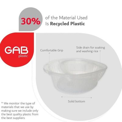 GAB Plastic, Rice Colander, Clear, Kitchen Drain Colander, Food Strainer Kitchen and Cooking Accessory, Cleaning, Washing and Draining Rice, Grains, Fruits and Vegetables, Made from BPA-free Plastic