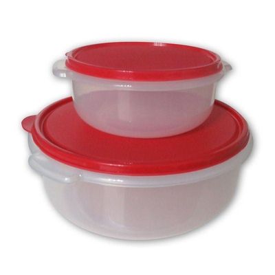 GAB Plastic, Round Food Containers, Red, Set of 2 Food Storage Containers in Different Sizes, Plastic Food Container with Lid, Airtight Kitchen Fridge Container, Sturdy and Durable, BPA-free Plastic.