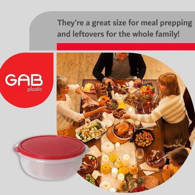 GAB Plastic, Round Food Containers, Red, Set of 2 Food Storage Containers in Different Sizes, Plastic Food Container with Lid, Airtight Kitchen Fridge Container, Sturdy and Durable, BPA-free Plastic.