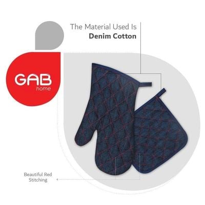 2-Piece Oven Mitt and Pot Holder Set, Black Denim Kitchen Baking Supplies