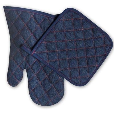 2-Piece Oven Mitt and Pot Holder Set, Black Denim Kitchen Baking Supplies