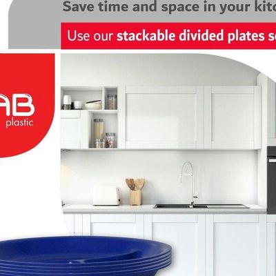 GAB Plastic, Divided Plastic Plates, Pack of 5, 26cm, Reusable plastic Plates, For Kids, Compartmented, Sturdy and Durable, Tableware, BPA-free Plastic